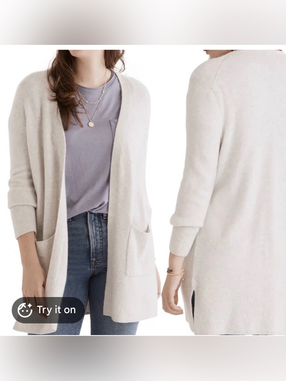 Madewell Light Gray Open-Front Women's Cardigan Sweater - Picture 2 of 9